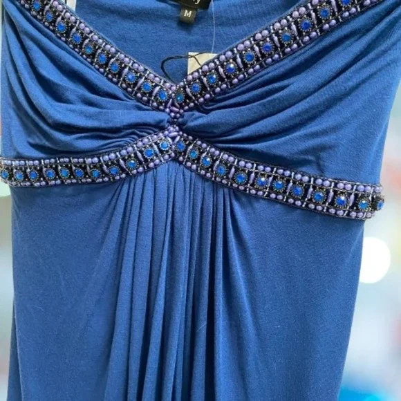 NEW Sky Women's Strapless Beaded Rhinestone Empire Waist Top Blue Medium - Picture 2 of 4
